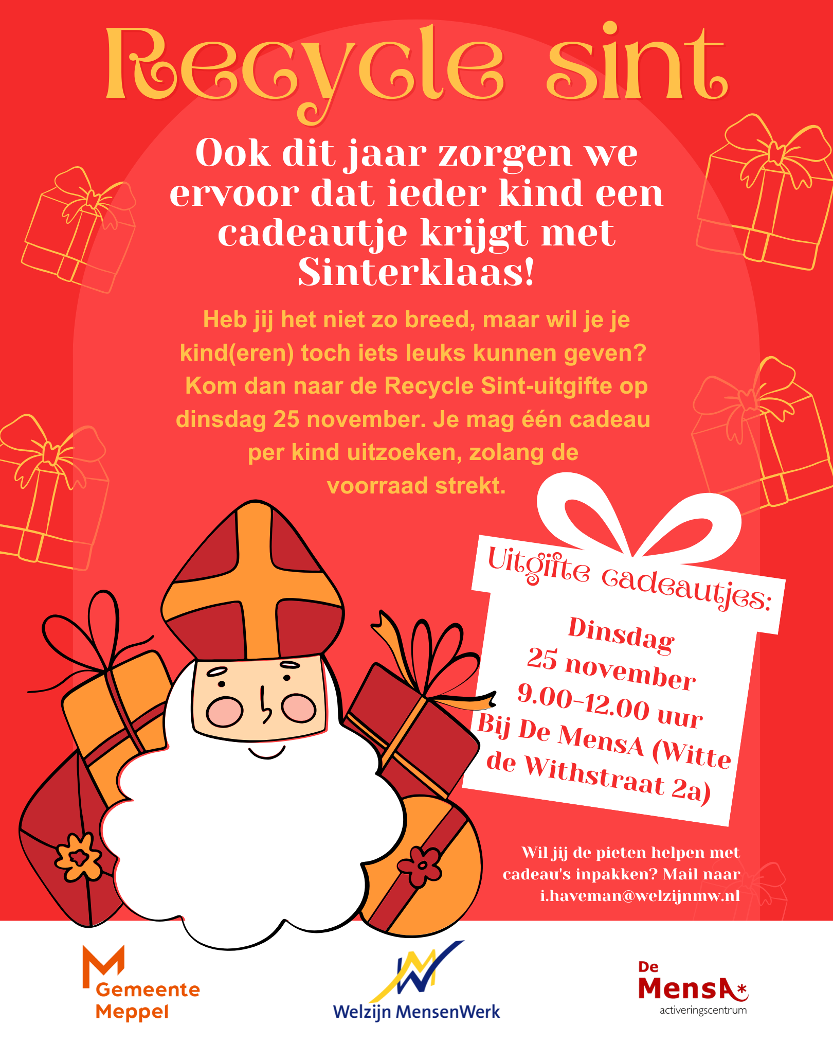 Op 25 november deelt de Recycle Sint weer cadeautjes uit!
